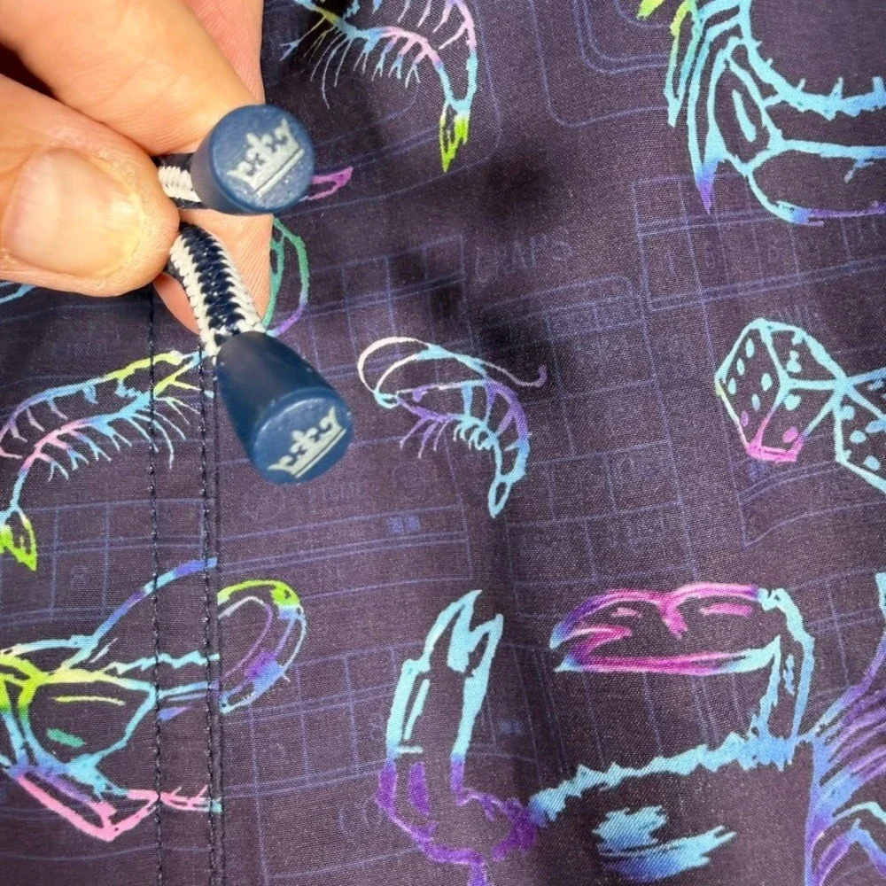 Peter Millar Mens Navy Neon Crab Dice Shrimp Swim Trunks Shorts Sz XL
